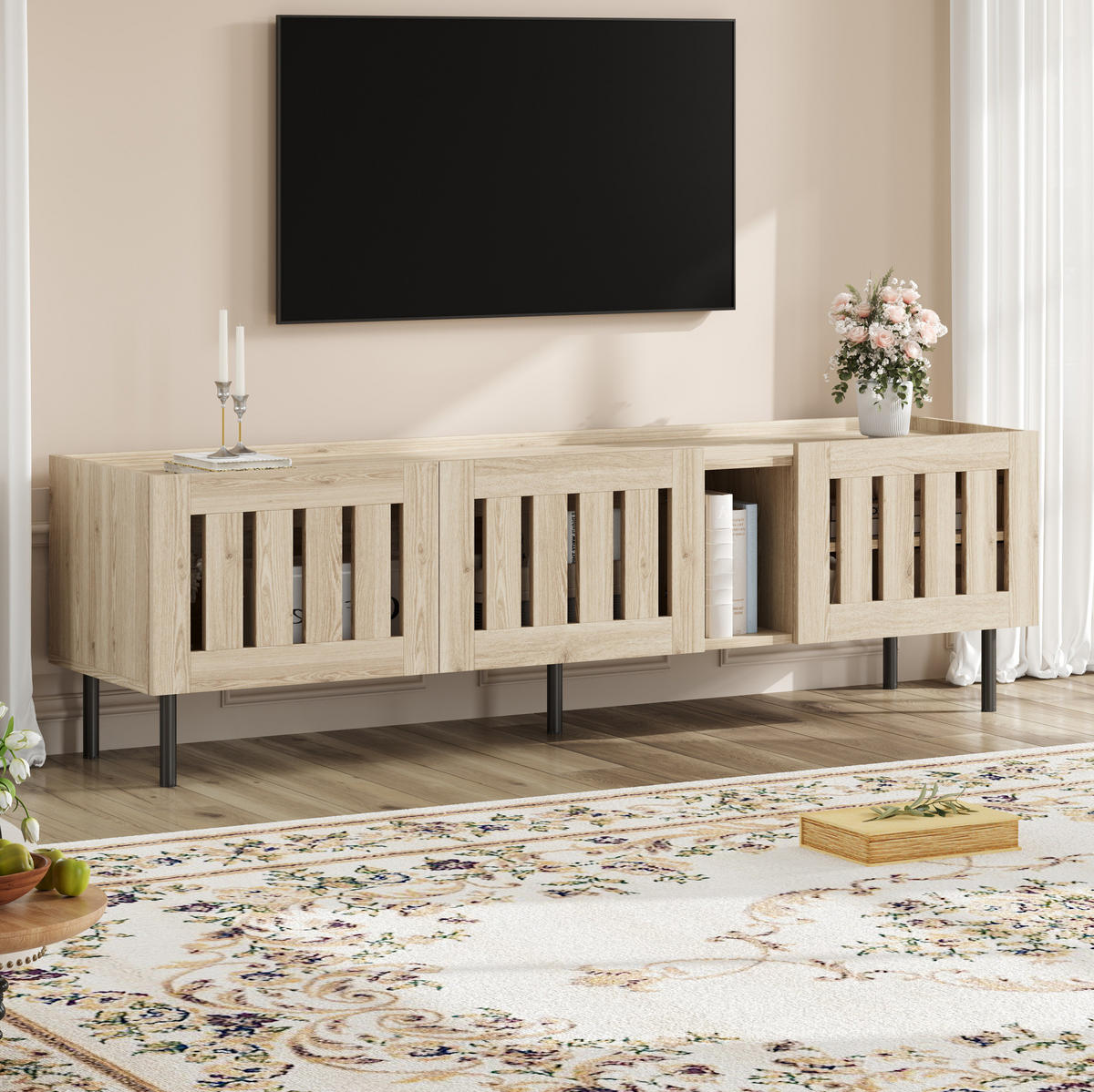 TV-LOWBOARD 160/40/47 cm mit 3 Türen und Kabeldurchlass in Natur - Hellbraun, Holzwerkstoff (160/47/40cm) - BEAOK