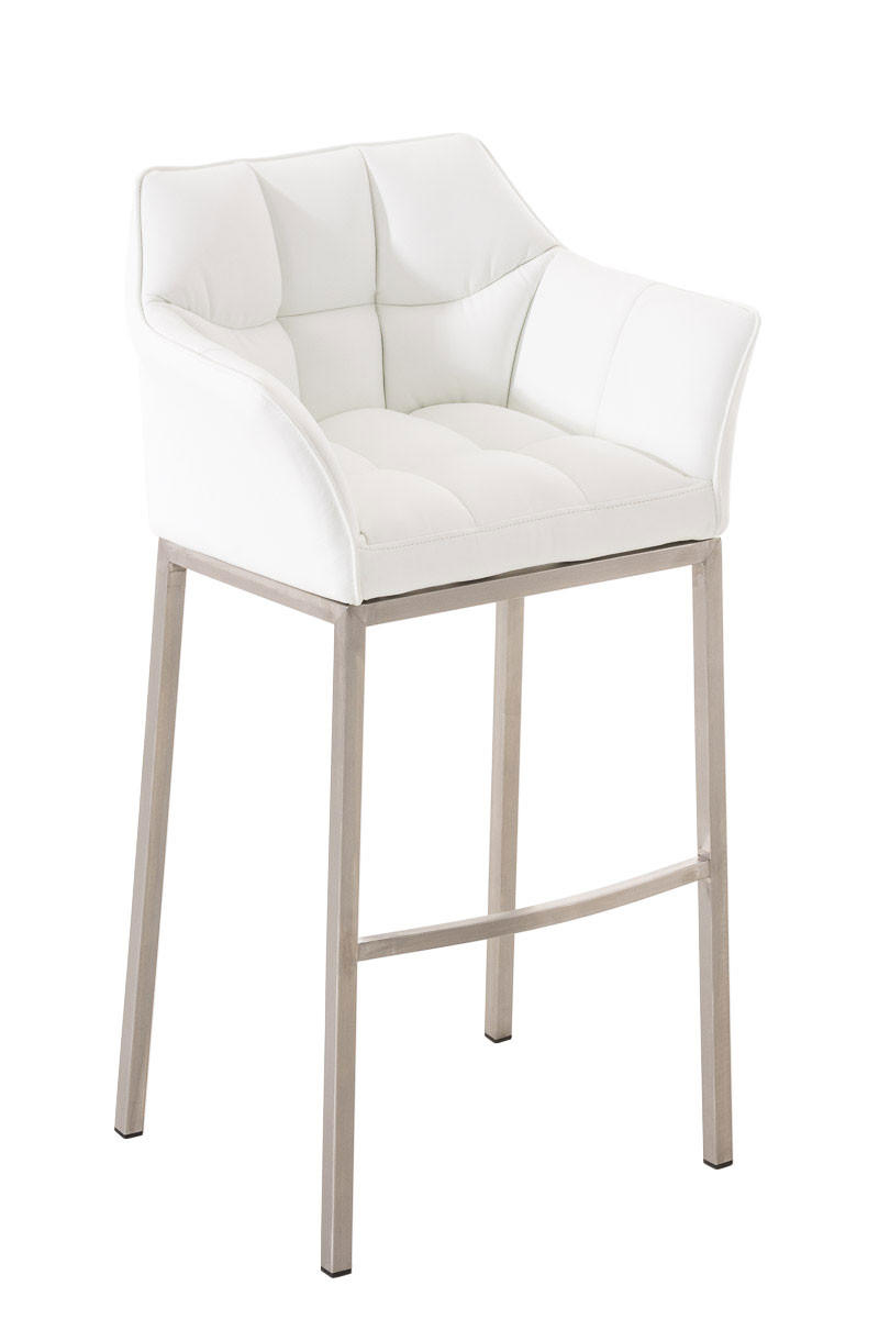 BARHOCKER Gibel Kunstleder Weiß Silber - Weiß, Leder (64/110/48cm) - DELUKE