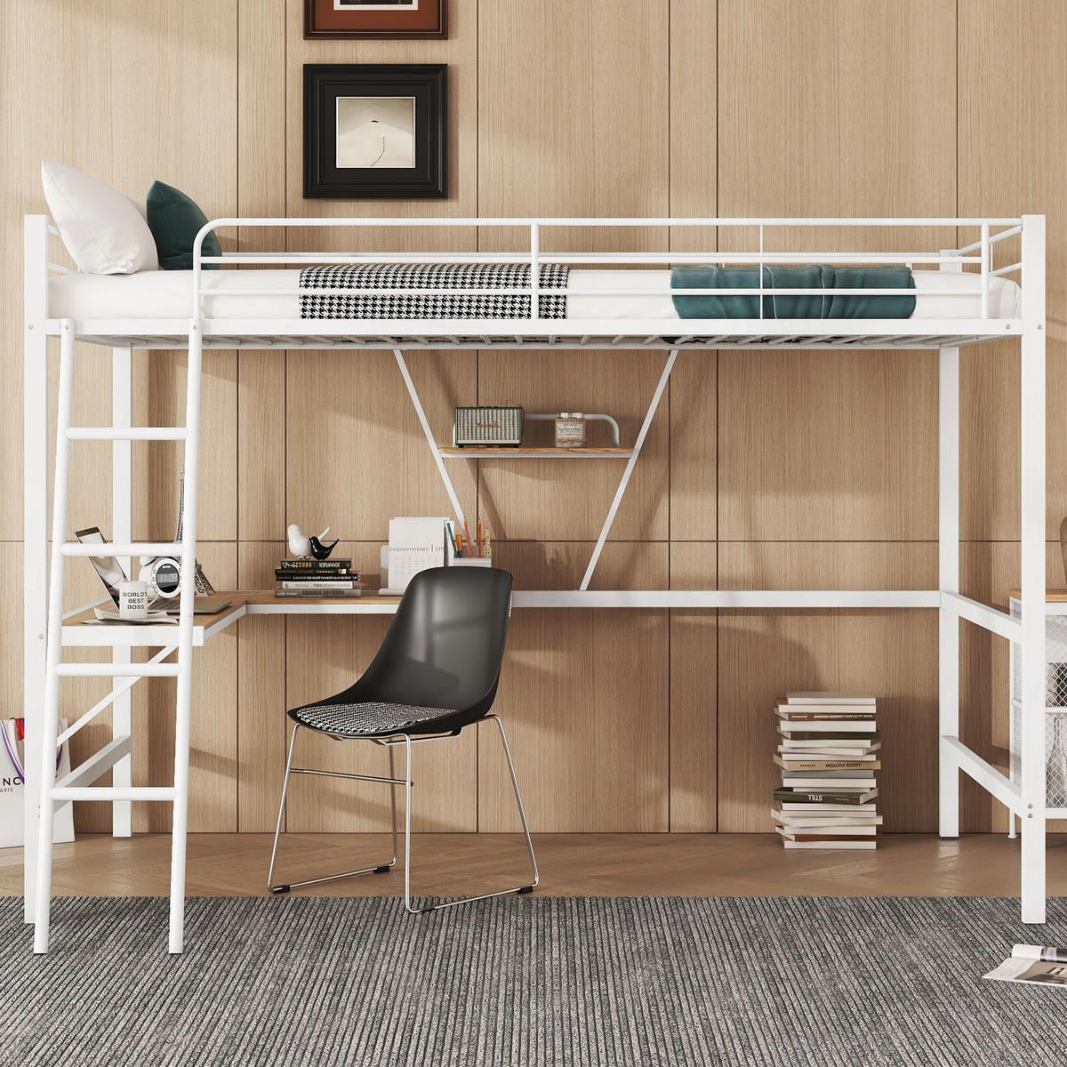 HOCHBETT 90x200cm Weiß Metall L-förmiger Schreibtisch Regal - Weiß, Metall (90/200cm) - FLIEKS