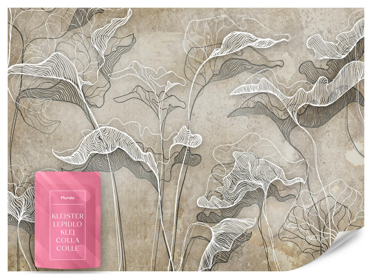 FOTOTAPETE Abstrakte Blätter Beton Optik 350x256 - Beige/Braun, Papier (350/256cm) - Muralo