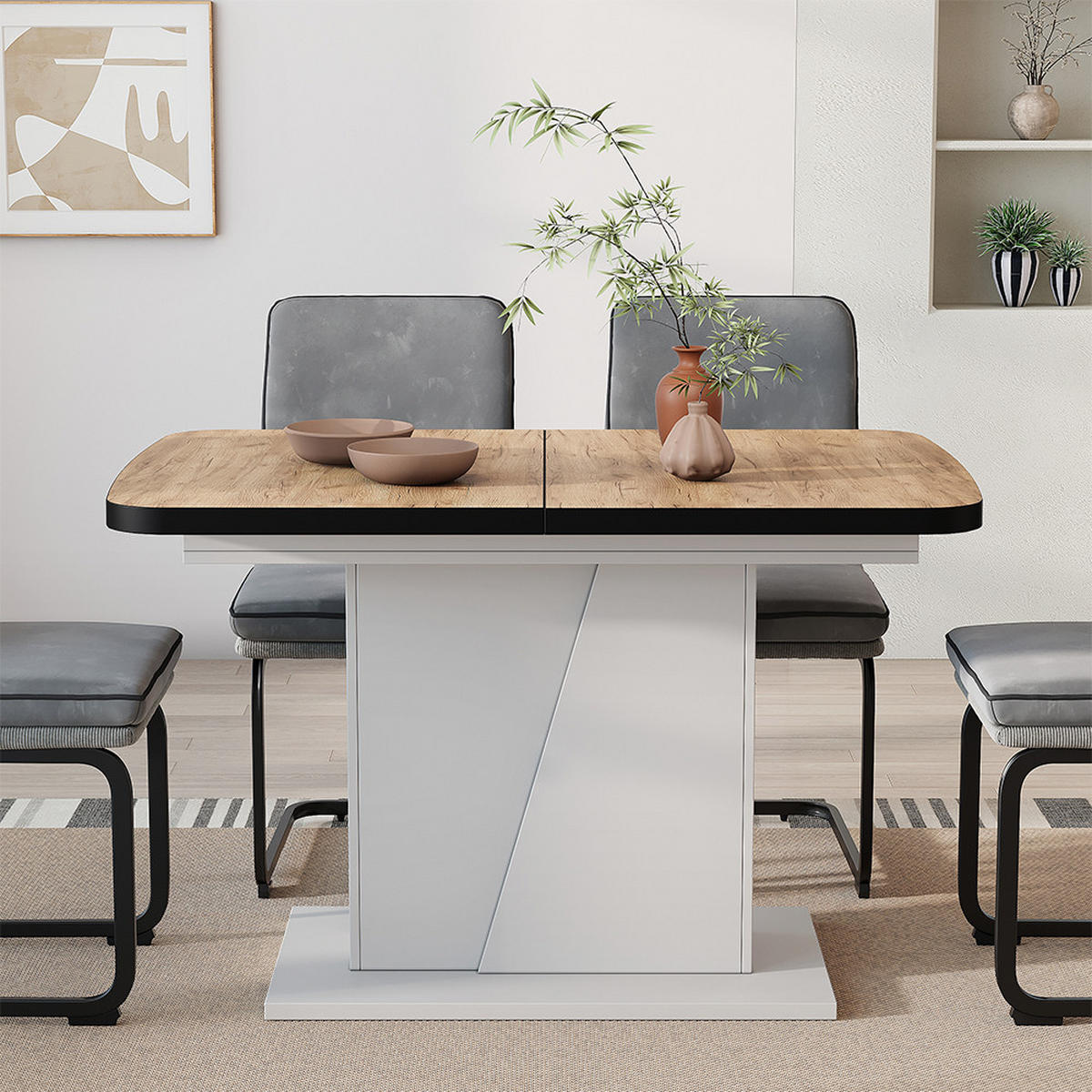 ESSTISCH Fenaro Goldkraft Eiche/Weiß 120 x 80 cm ausziehbar - Honigeiche/Weiß, Holzwerkstoff (80/120/77.3cm) - Vicco