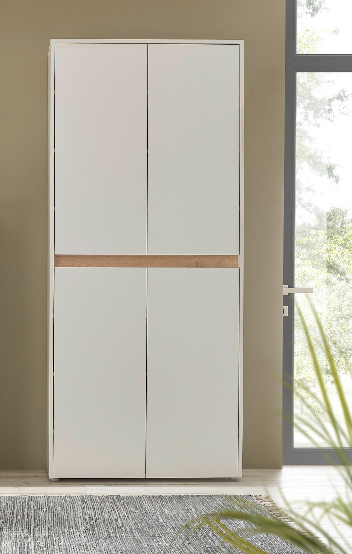 SCHUHSCHRANK weiß matt, Eiche Wotan 85 x 195 cm, Flurschrank 4-türig - Eiche Wotan/Schwarz, Holzwerkstoff/Kunststoff (85/195/35cm) - Furn.Design