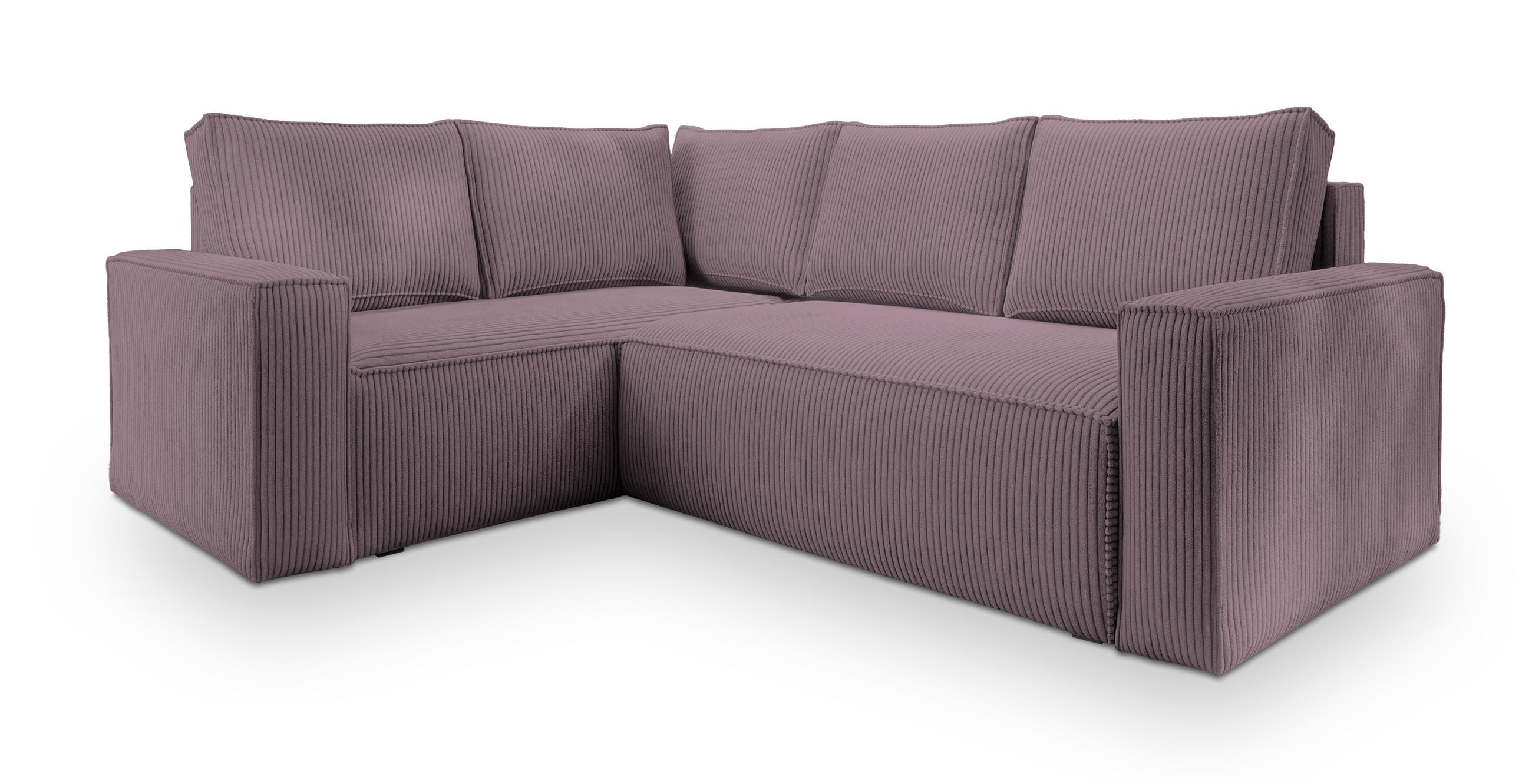 ECKSOFA ESTANO L-S Lila Kordstoff mit Schlaffunktion - Lila, Holz (230/158cm) - MASSENO