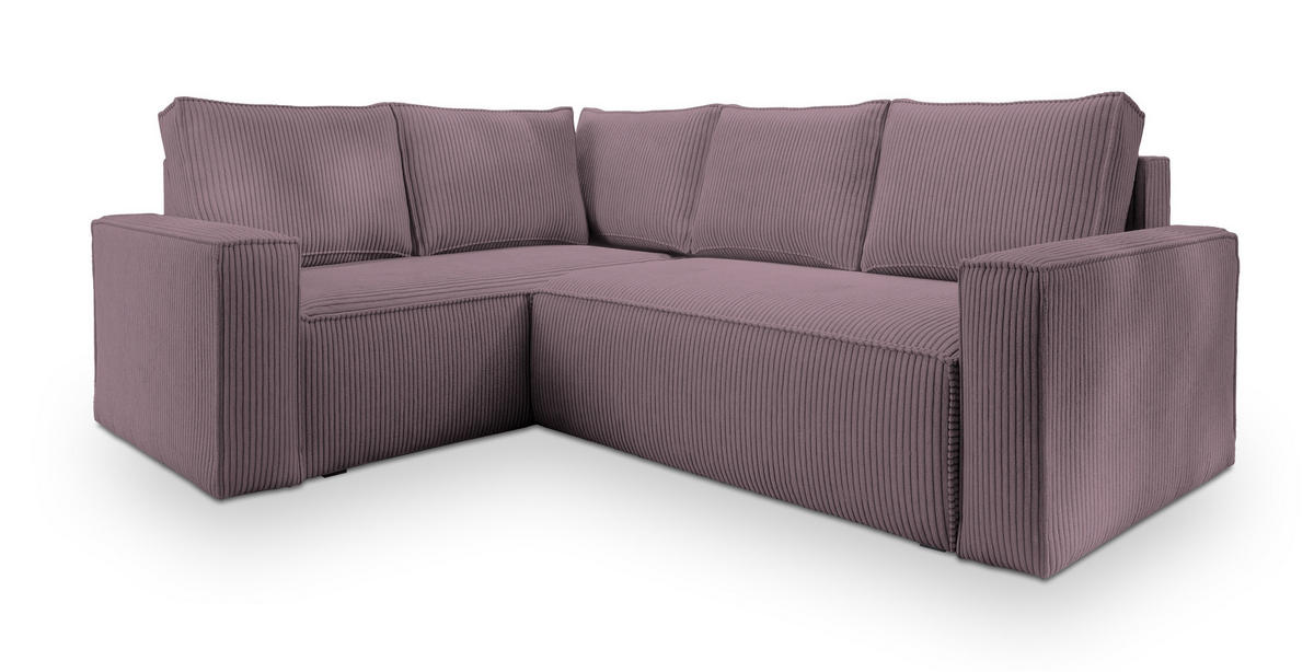 ECKSOFA ESTANO L-S Lila Kordstoff mit Schlaffunktion - Lila, Holz (230/158cm) - MASSENO