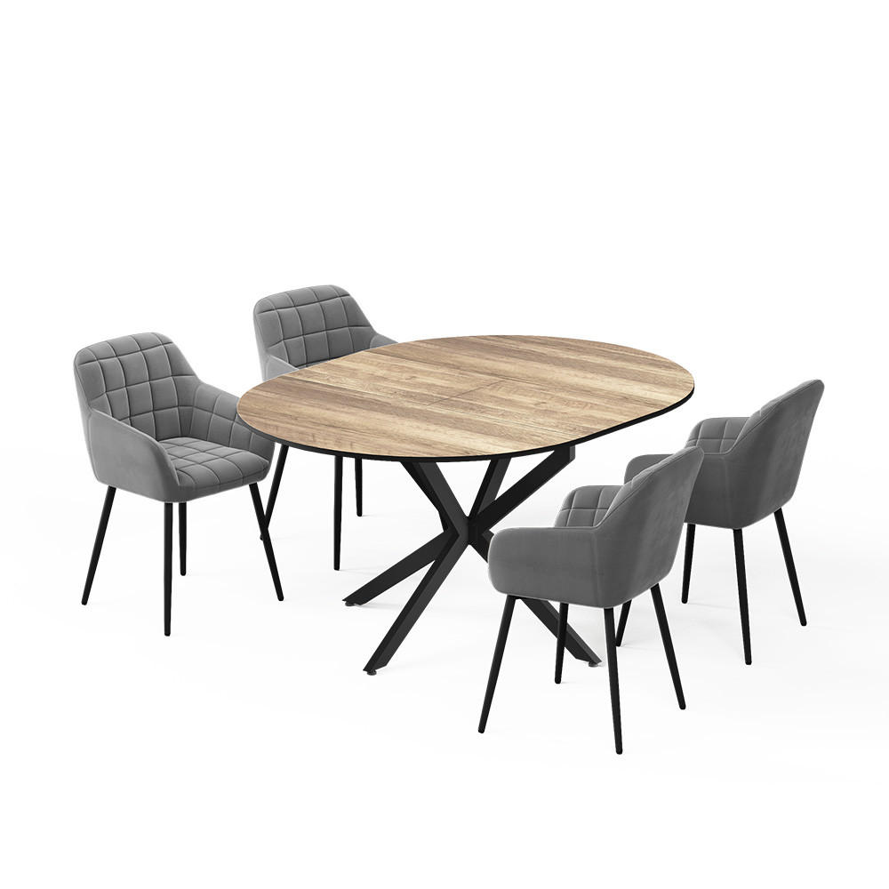 SÚPRAVA JEDÁLENSKÉHO STOLA Loyd, Rustikálny dub/čierna, 120 x 120 cm so 4 jedálenskými stoličkami (sivé) - divoký dub/čierna, kompozitné drevo (120/76.5/120cm) - Vicco