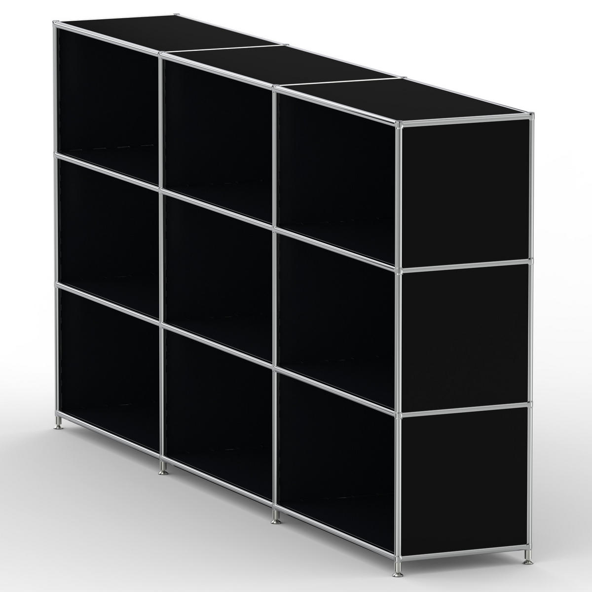 AKTENSCHRANK Büro, 9 offene Fächer, Breite 227 cm, Graphitschwarz - Chromfarben/Schwarz, Metall (40/118/227.2cm) - Versee