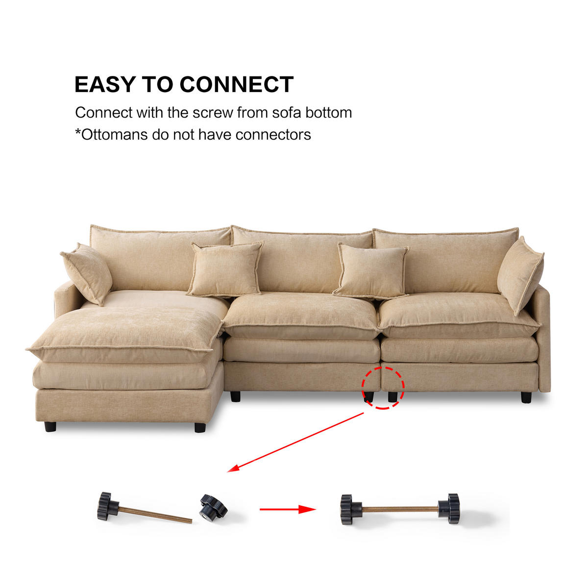 ECKSOFA 267/154/85 cm Leichter Kaffee mit Chaiselongue und Hocker - Cappuccino, Textil (267/154cm) - Oxeza