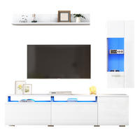WOHNWAND Modulares Wohnwand Set mit TV-Schrank, Vitrine, Wandregal & LED Beleuchtung Weiß 1 Set MDF/Glas - Weiß, Glas/Holzwerkstoff (180/45/40cm) - EVRYAE