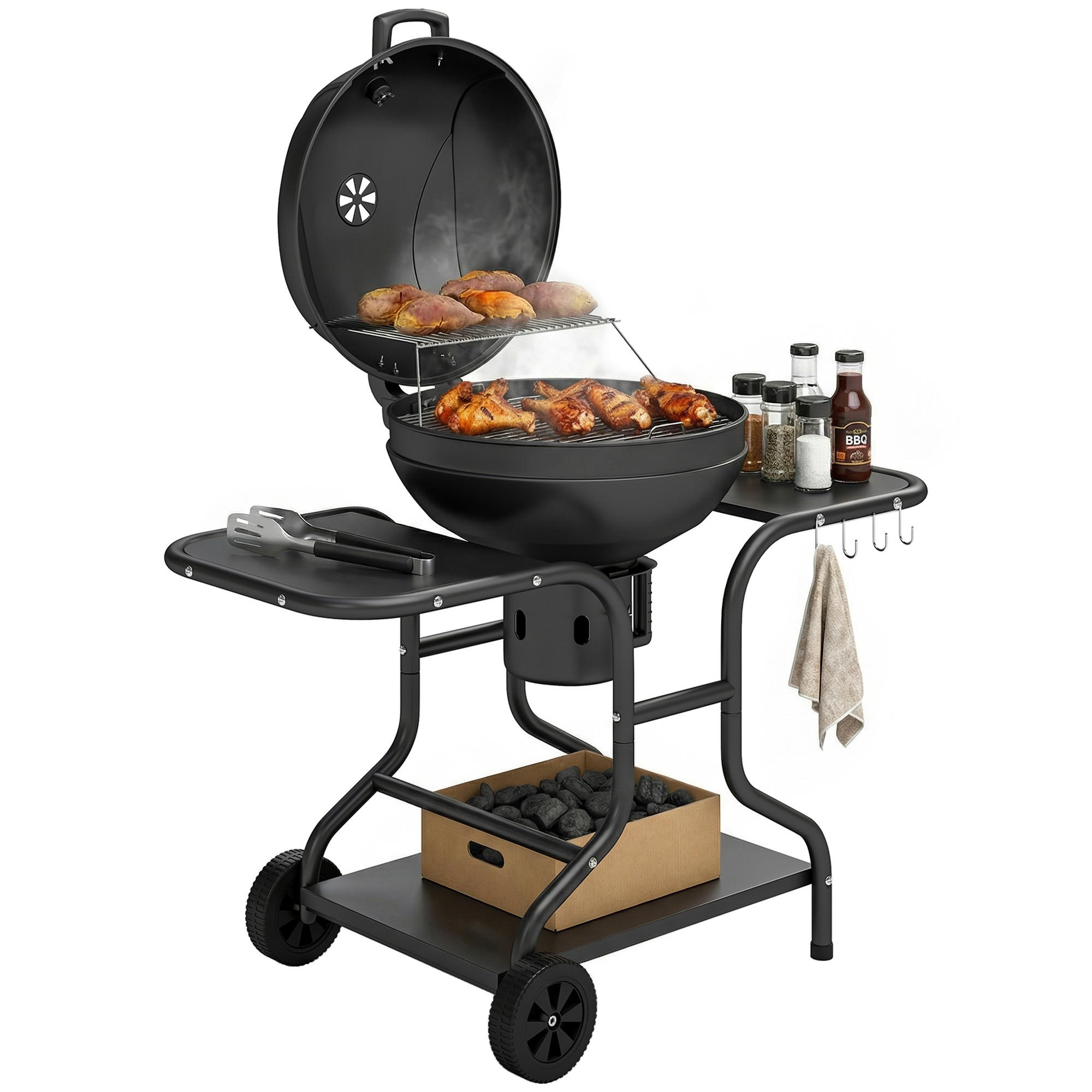 HOLZKOHLEGRILL DE-10247 Schwarz - Schwarz, Metall (63.5/106.5/129cm) - ComfortXL
