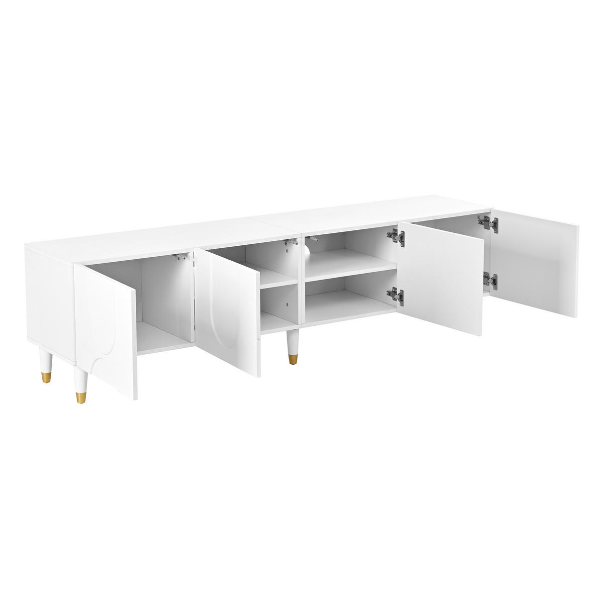 TV-SCHRANK Weiß 180/40/50 cm, 4 Türen, Bogenrelief, Massivholzbeine - Weiß, Holzwerkstoff (180/50/40cm) - PANGIVO