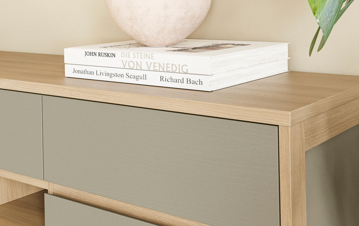 HIGHBOARD Salbei grün, Eiche 111 x 125 cm, Kommode skandinavisch mit Soft-Close - Salbeigrün/Eichefarben, Holzwerkstoff/Metall (111/125/39cm) - Furn.Design