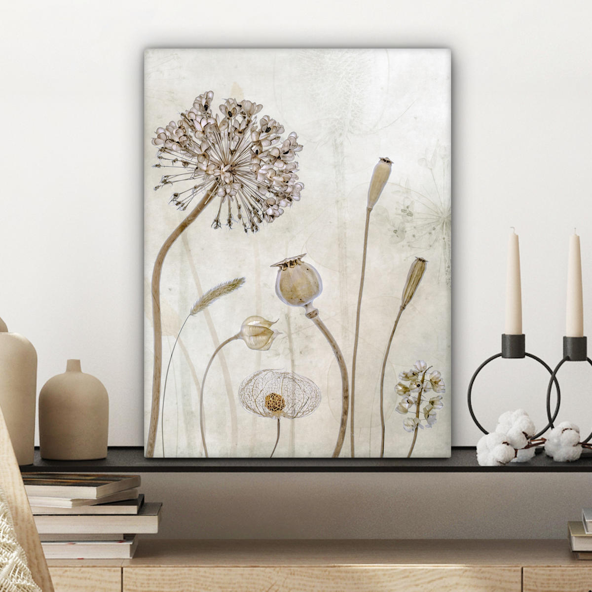 LEINWANDBILD Blumen - Aquarell - Stilleben - Braun - Vintage 30x40 cm - Beige, Textil (30/40cm) - MuchoWow