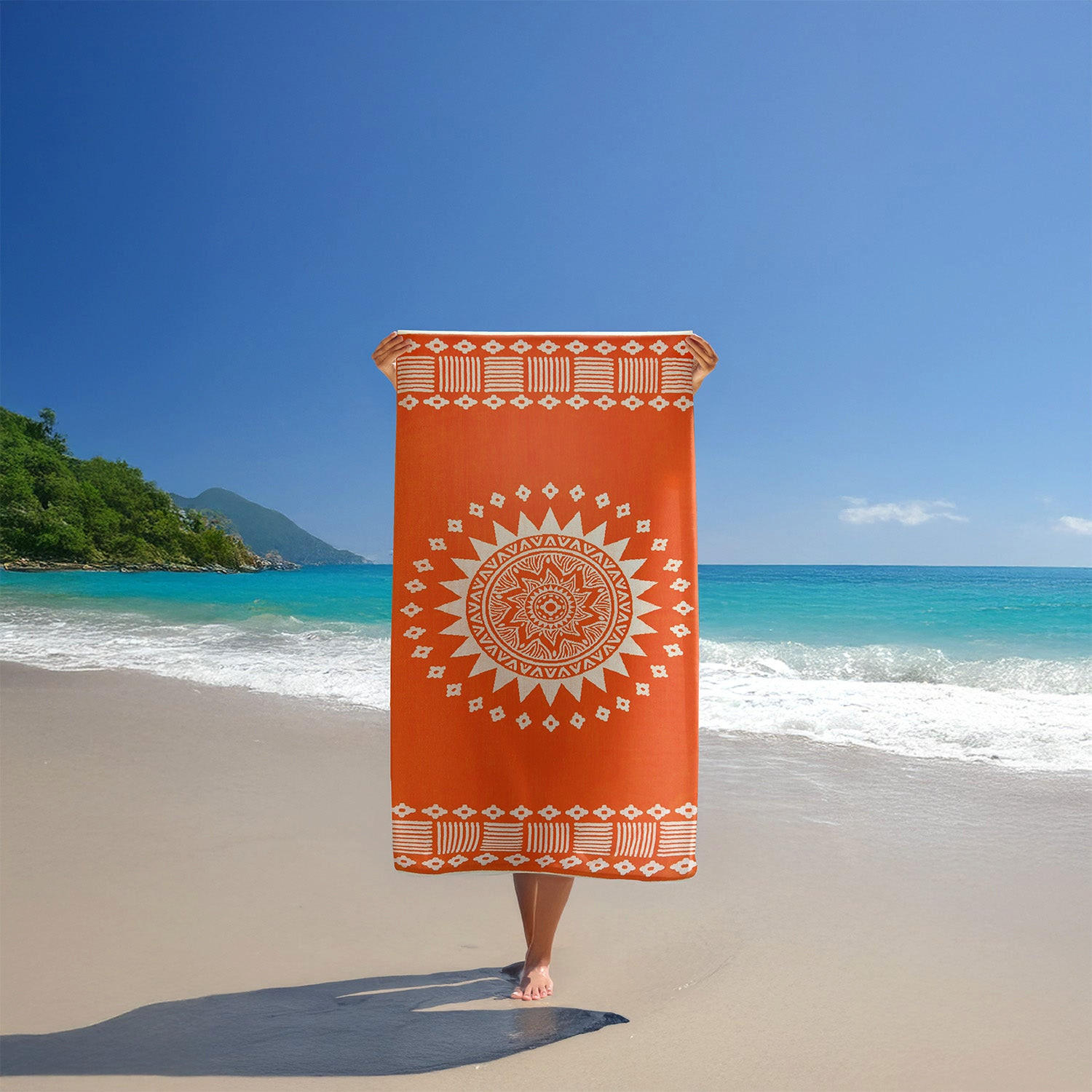 STRANDTUCH Frottee Velours Jacquard Orange 90x170 400g/m² - Oranza - Orange, Textil (90/170cm) - LE COMPTOIR DE LA PLAGE