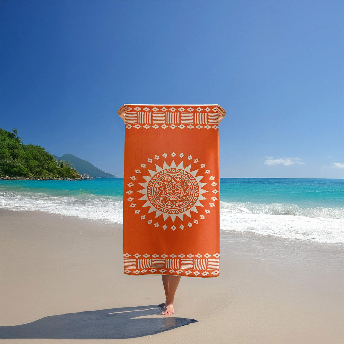 STRANDTUCH Frottee Velours Jacquard Orange 90x170 400g/m² - Oranza - Orange, Textil (90/170cm) - LE COMPTOIR DE LA PLAGE