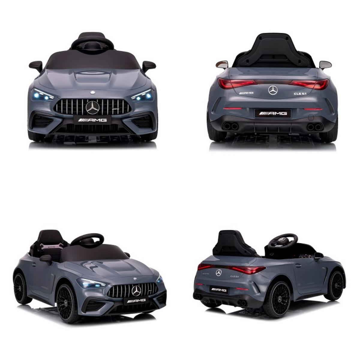 KINDER ELEKTROAUTO Mercedes AMG CLE 53 grau Stoßdämpfer, LED-Leuchten, Fernbedienung, Gurt, 2 Türen, Softstart - Grau, Kunststoff (99/55/43cm) - Chipolino
