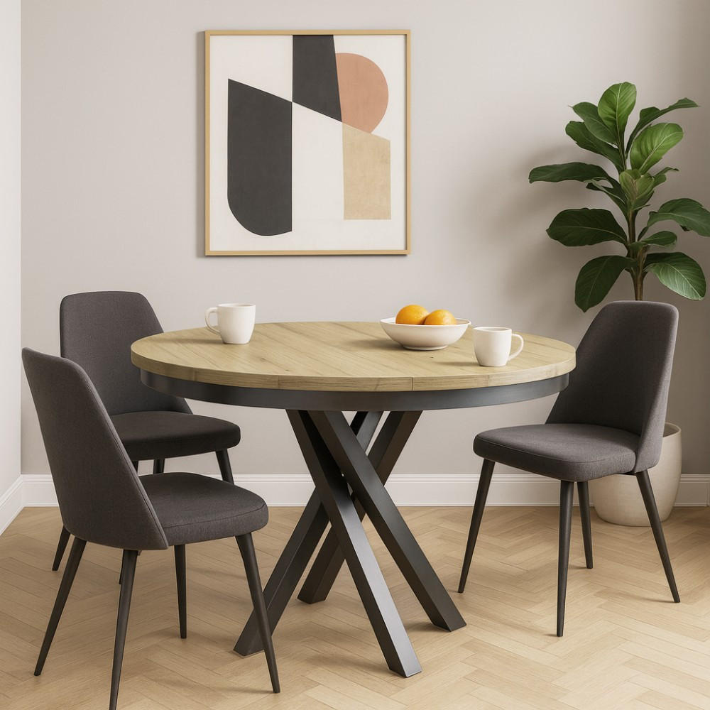 ESSTISCH Kris, Runder, mit Metallbeinen, eiche Artisan+Schwarz - Schwarz/Eiche Artisan, Holzwerkstoff/Metall (100/100/77cm) - Beautysofa