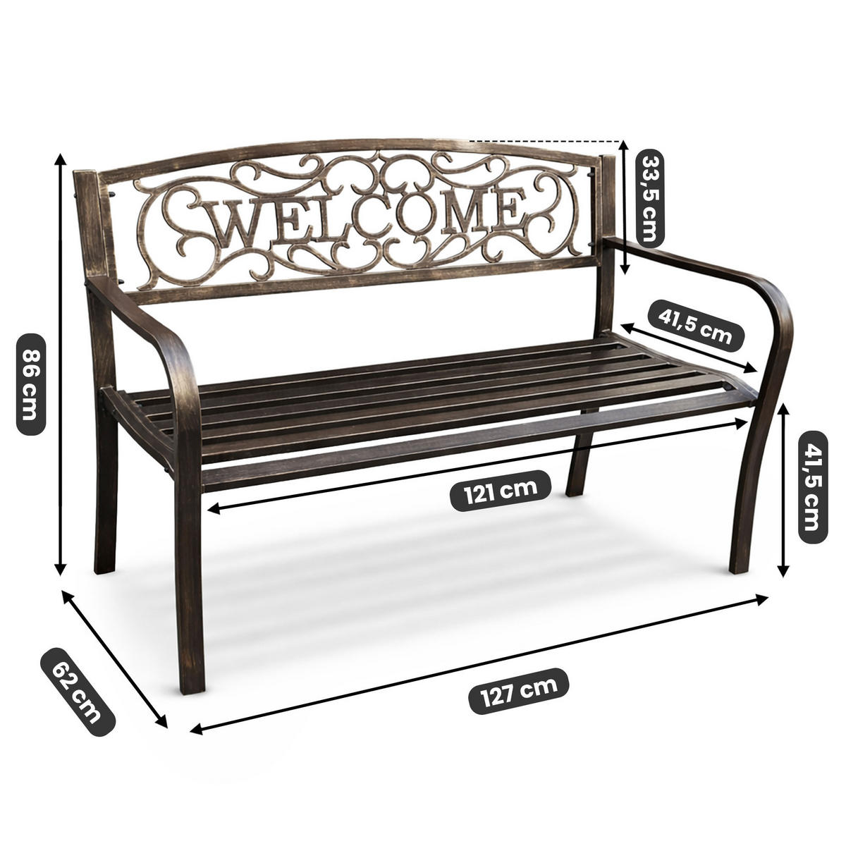 GARTENBANK IRYS Braun 127 x 86 x 62 cm - Braun, Metall (127/86/62cm) - Akord