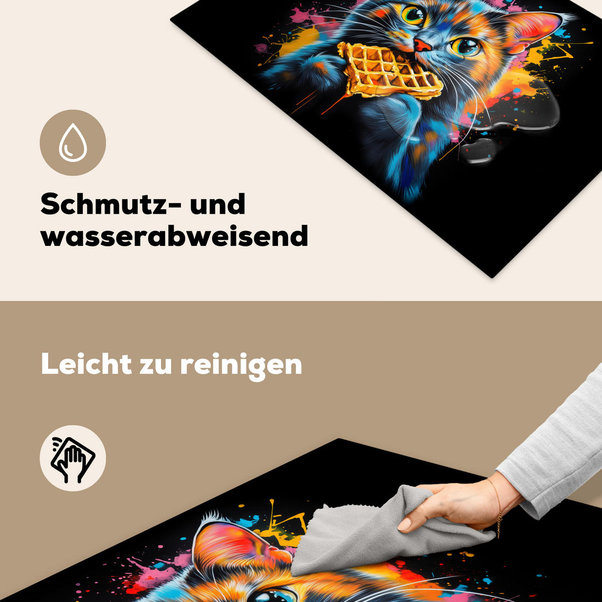 HERDABDECKPLATTE Katze - Graffiti - Bunt - Waffel - Essen Induktionsmatte 81x52 cm - Multicolor, Kunststoff (81/52/0.2cm) - MuchoWow