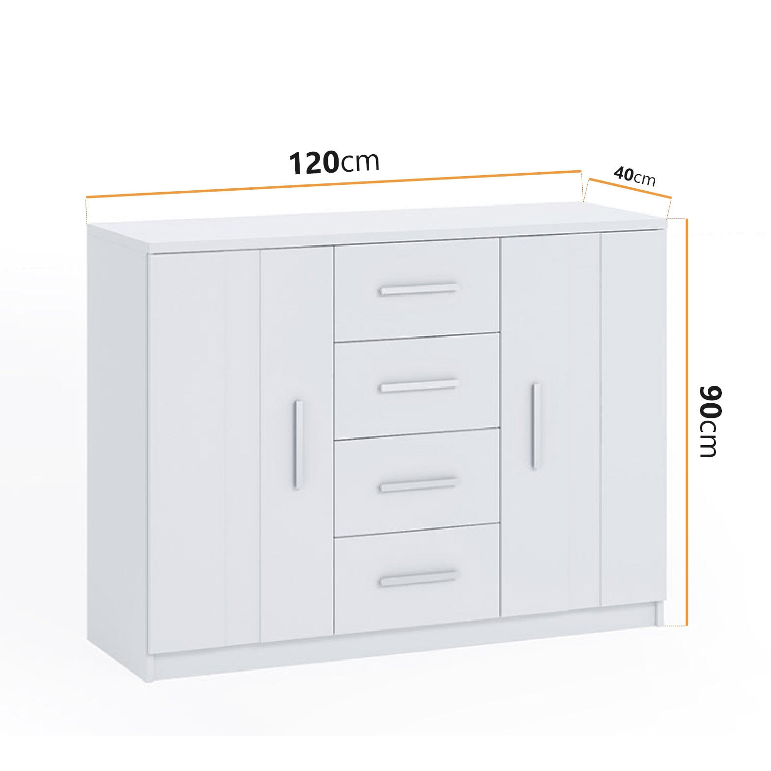 KOMMODE Tamiza 120 cm 4-Schubladen und 2-Türen - Silberfarben/Weiß, Holzwerkstoff/Kunststoff (120/90/40cm) - Ravio