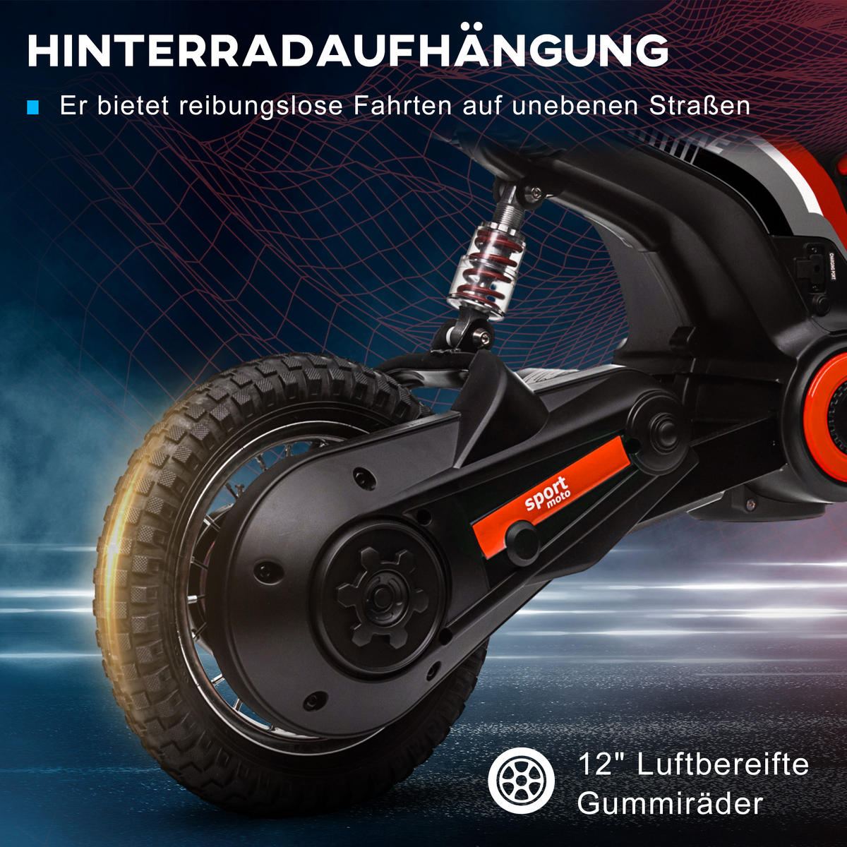 KINDERMOTORRAD, Rot, Kunststoff, Metall - Rot, Kunststoff (119/64/76.5cm) - HOMCOM