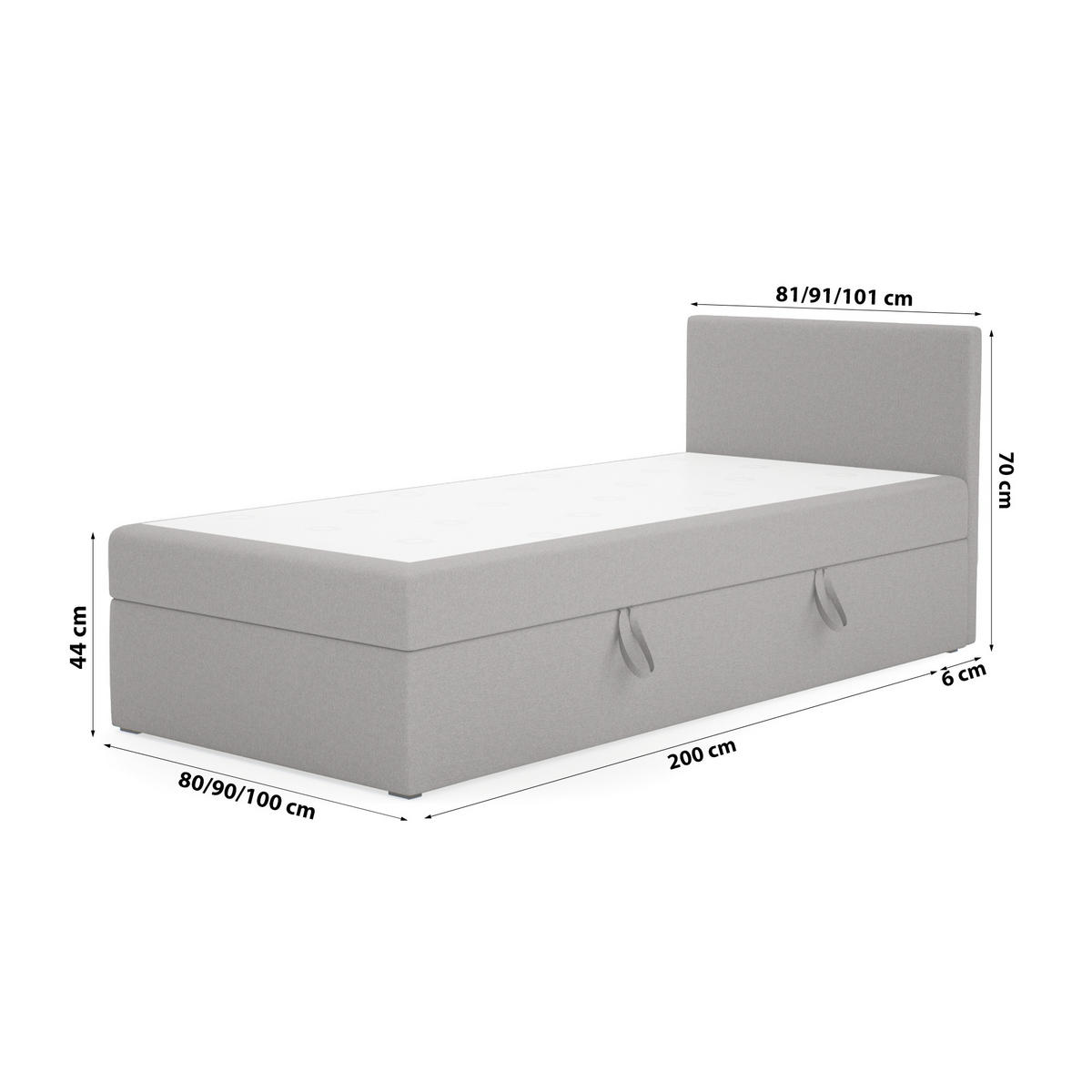BOXBETT Verdig Mini Basic 100x200 Grau Rechts - Grau, Holz (100/200cm) - Fedve