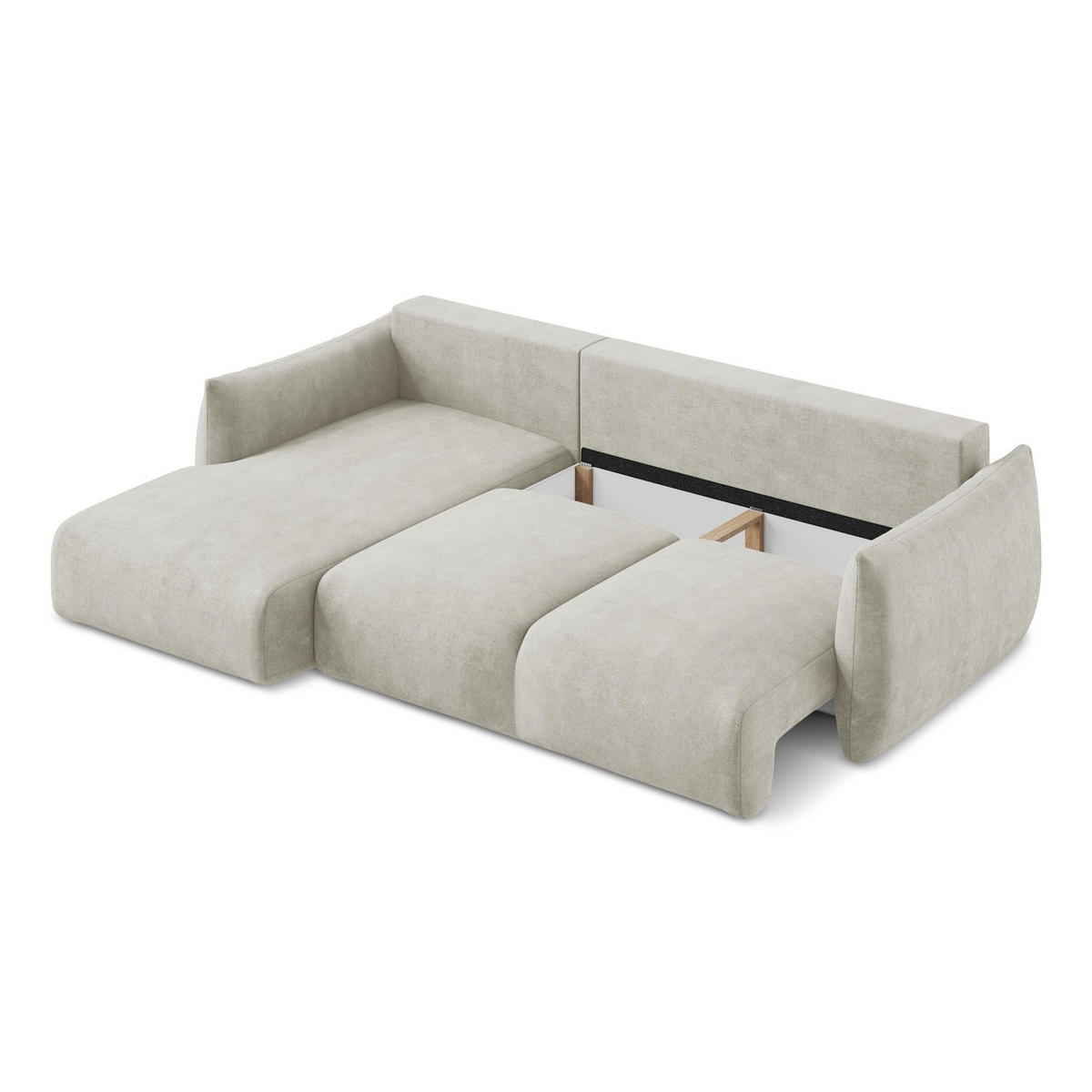ECKSOFA mit Schlaffunktion links Chenille Stoff Creme - Perlmutt/Schwarz, Holzwerkstoff/Kunststoff (242/162cm) - LaMiaSofa