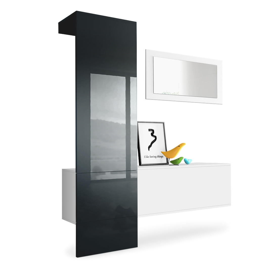 Vladon Garderobe Schwarz Hochglanz 156x193x35 cm