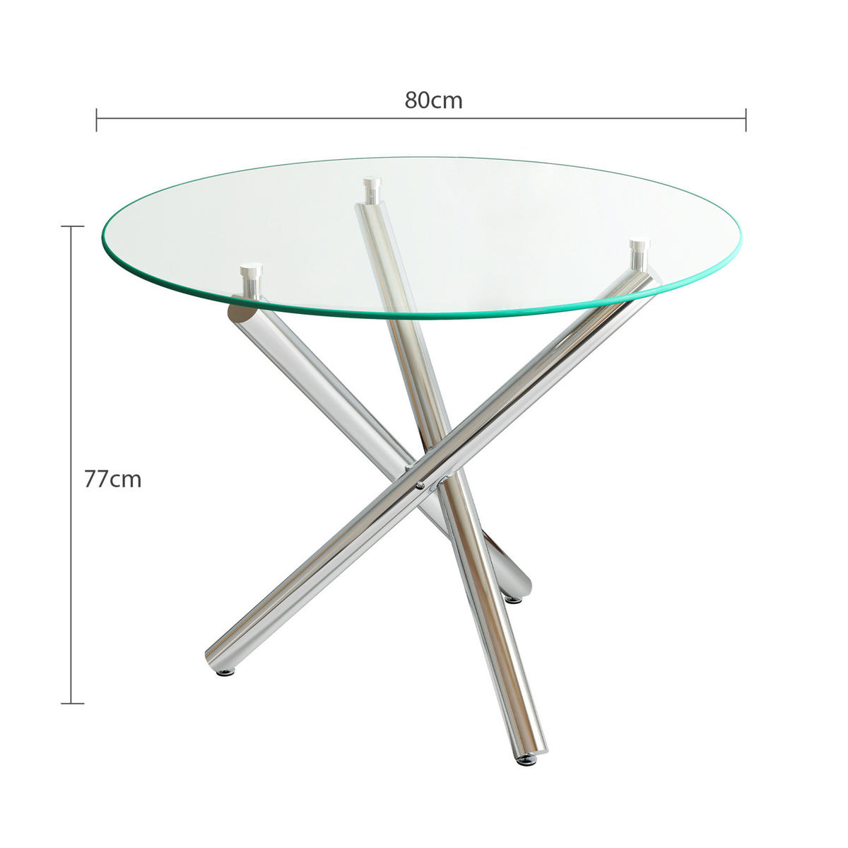 ESSTISCH 80/80/76 cm mit Tischplatte aus gehärtetem Glas und Kreuzgestell, Silber - Silberfarben, Metall (80/80/76cm) - Redom