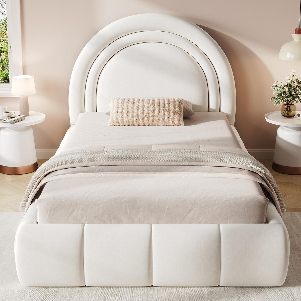POLSTERBETT 90/200 cm in Beige mit Bettkasten - Beige, Holzwerkstoff/Textil (90/200cm) - WISHDOR