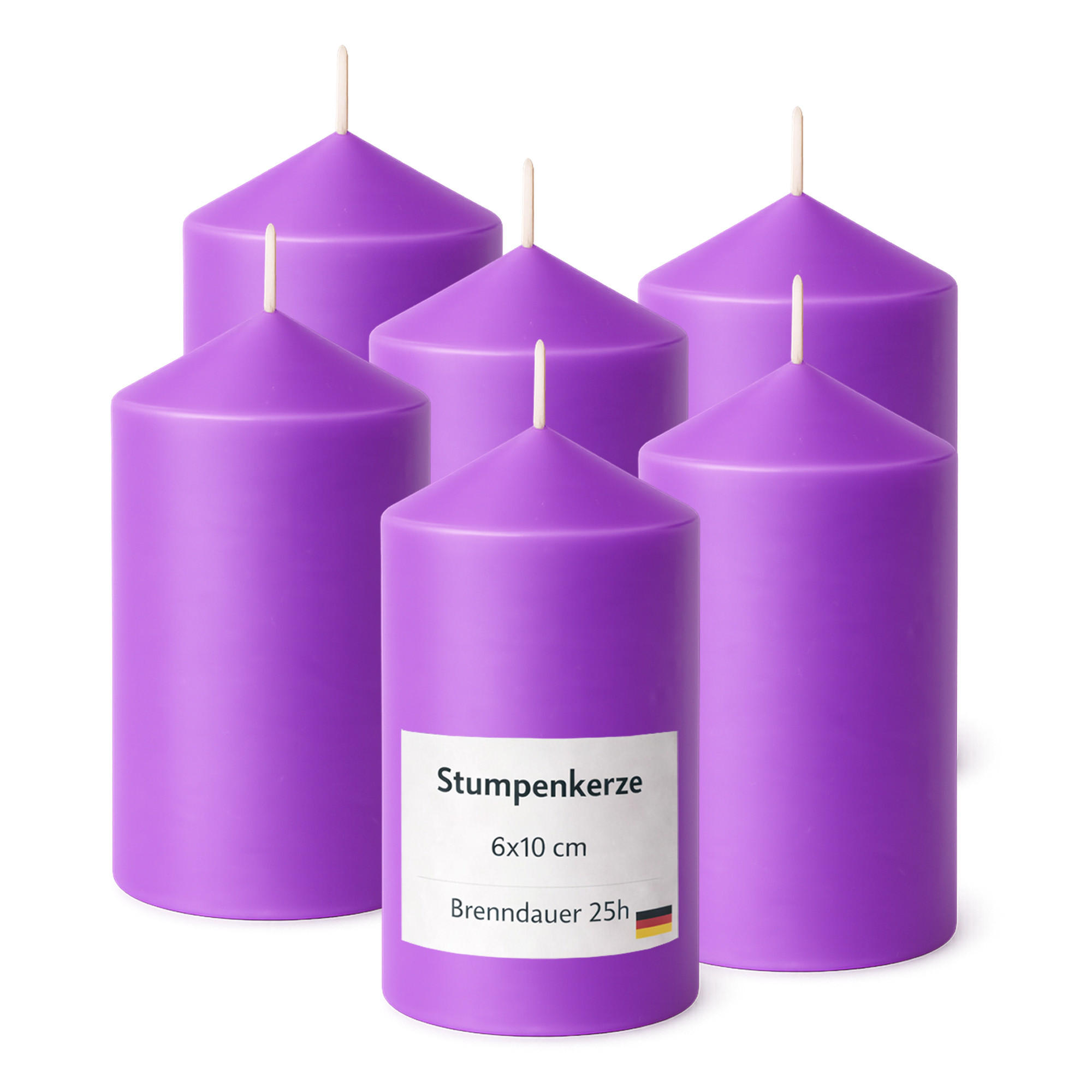 STUMPENKERZEN (6er Pack) Ø6cm x 10cm - Lila - Lila, Naturmaterialien (10cm) - HS Candle