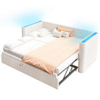 POLSTERBETT 90/200 cm mit Ausziehfunktion, LED-Beleuchtung und Samtbezug, Beige - Beige, Textil (90/200cm) - Redom