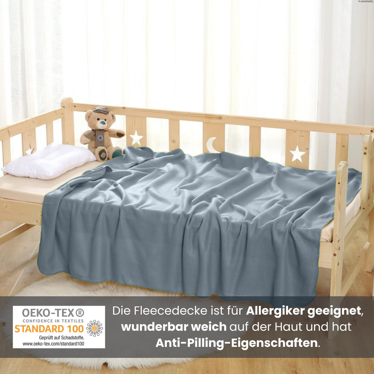 FLEECEDECKE 3er Set grau 130/160 cm Kettelrand Anti-Pilling - Grau, Textil (130/160cm) - wometo