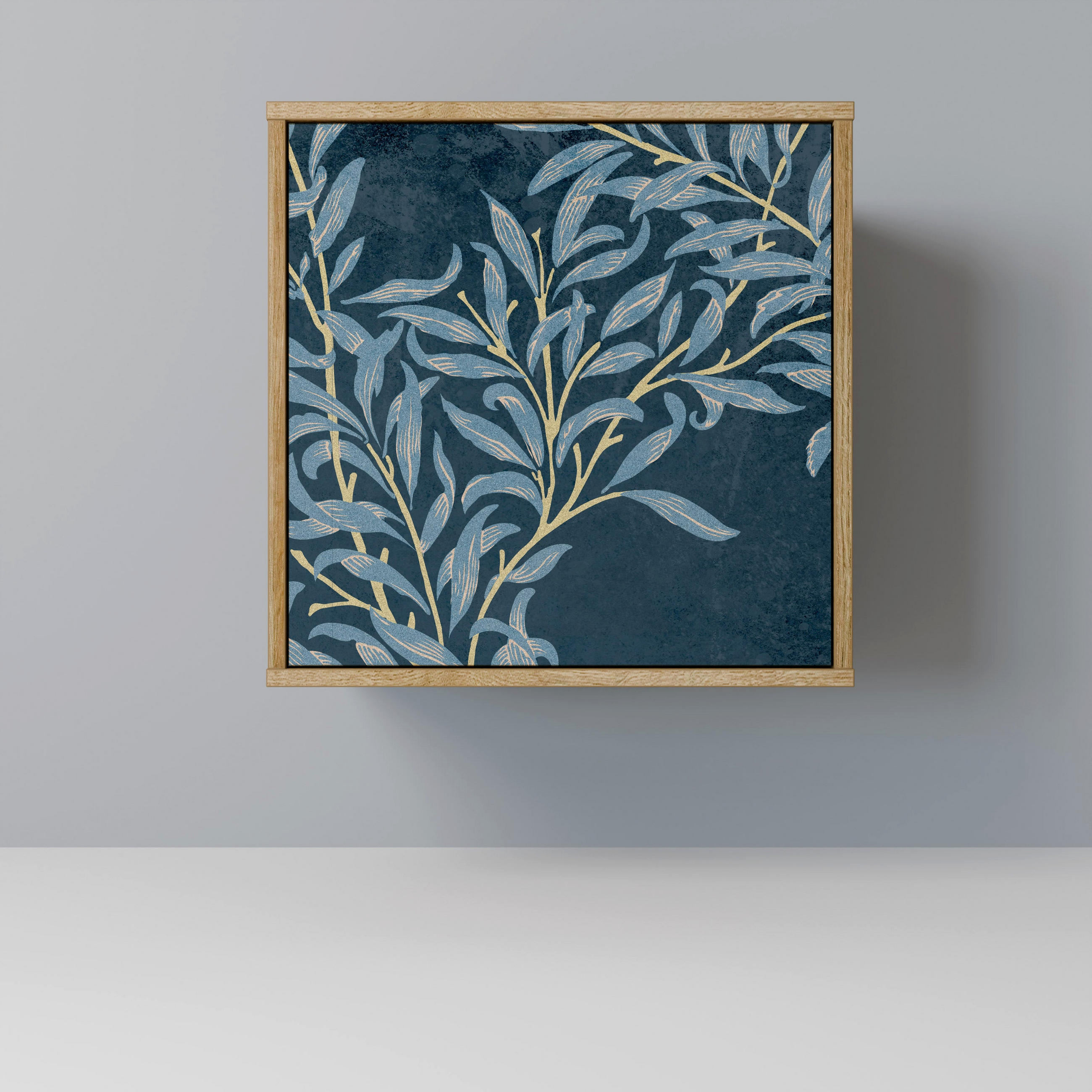 SIDEBOARD BLUE LEAVES, Eichefarben, 57,5x42x57,5 cm, Ohne Füße - Eichefarben/Multicolor, Holzwerkstoff (57.5/57.5/42cm) - SpaceRebels