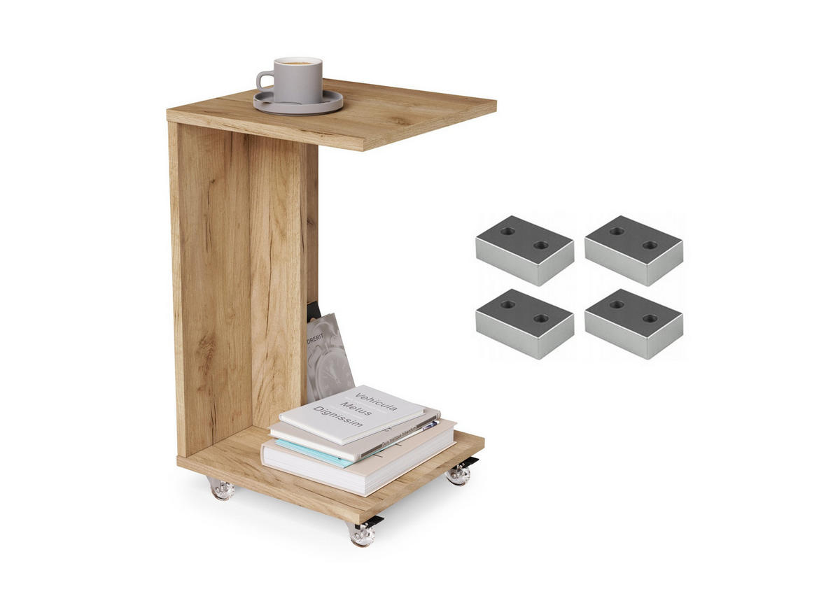 BEISTELLTISCH Rechteckig Eiche Gold mit Ablage und Rollen - Eichefarben, Holzwerkstoff (40/40/66cm) - designimpex
