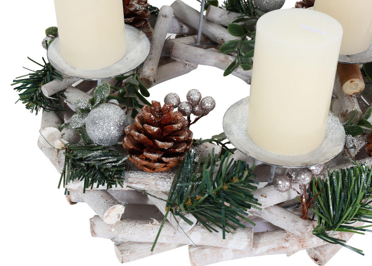ADVENTSKRANZ MIT KERZEN Weiß - Weiß, Holz (20cm) - MCW
