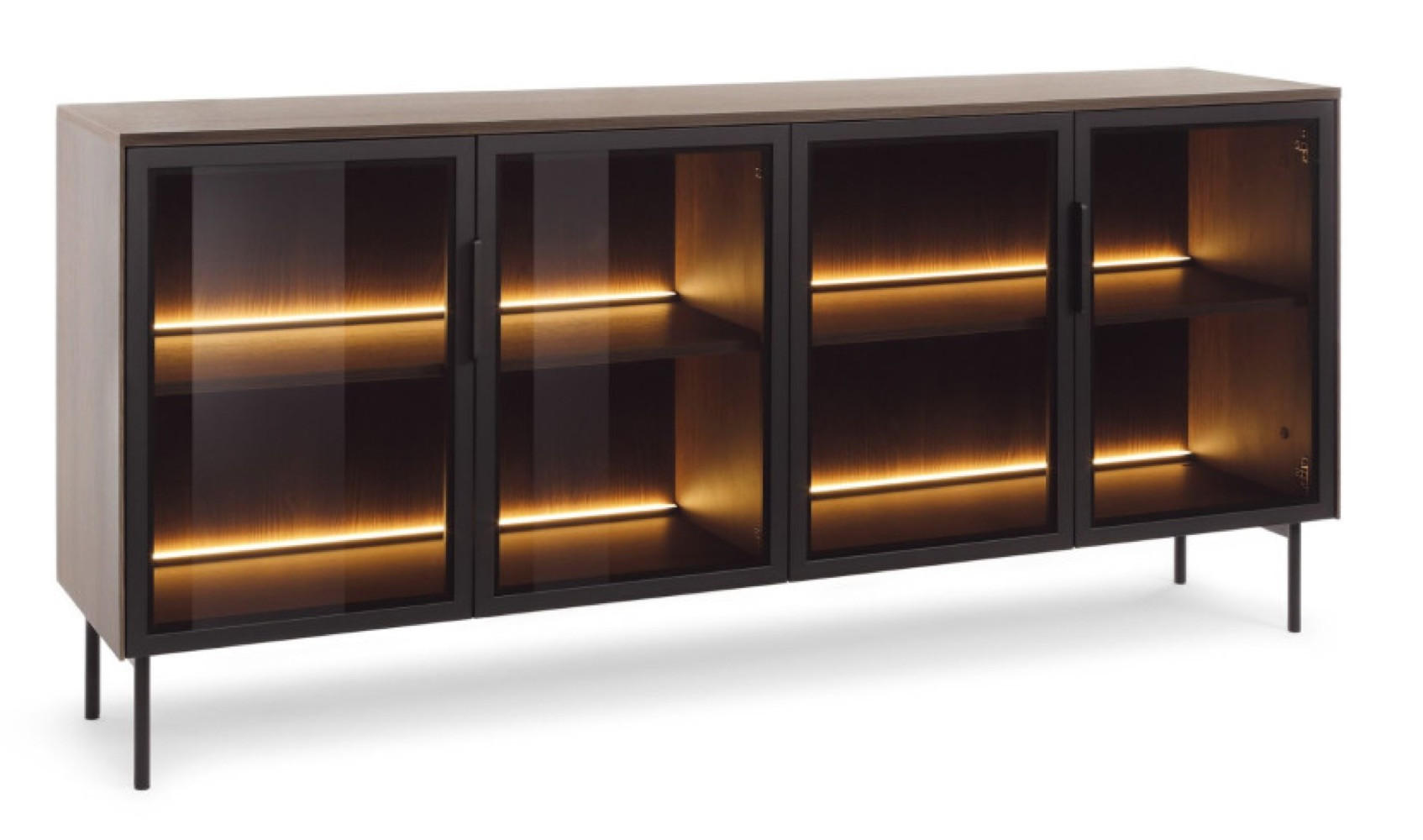 KOMMODE Dunin Eiche LUMIN Glasfront 4 Türen LED Beleuchtung - Schwarz, Holzwerkstoff (181.6/82.6/39.3cm) - Sepro Meble