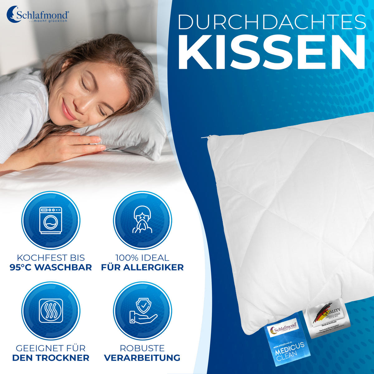 KOPFKISSEN Medicus Clean 80/80 cm, Allergikerkissen - Weiß, Naturmaterialien (80/80cm) - Schlafmond