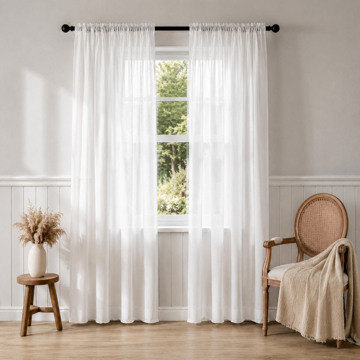 VORHÄNGE – Halbtransparent – Weiß – 132 x 182 cm – 2 Schals - Weiß, Textil (182/1/132cm)