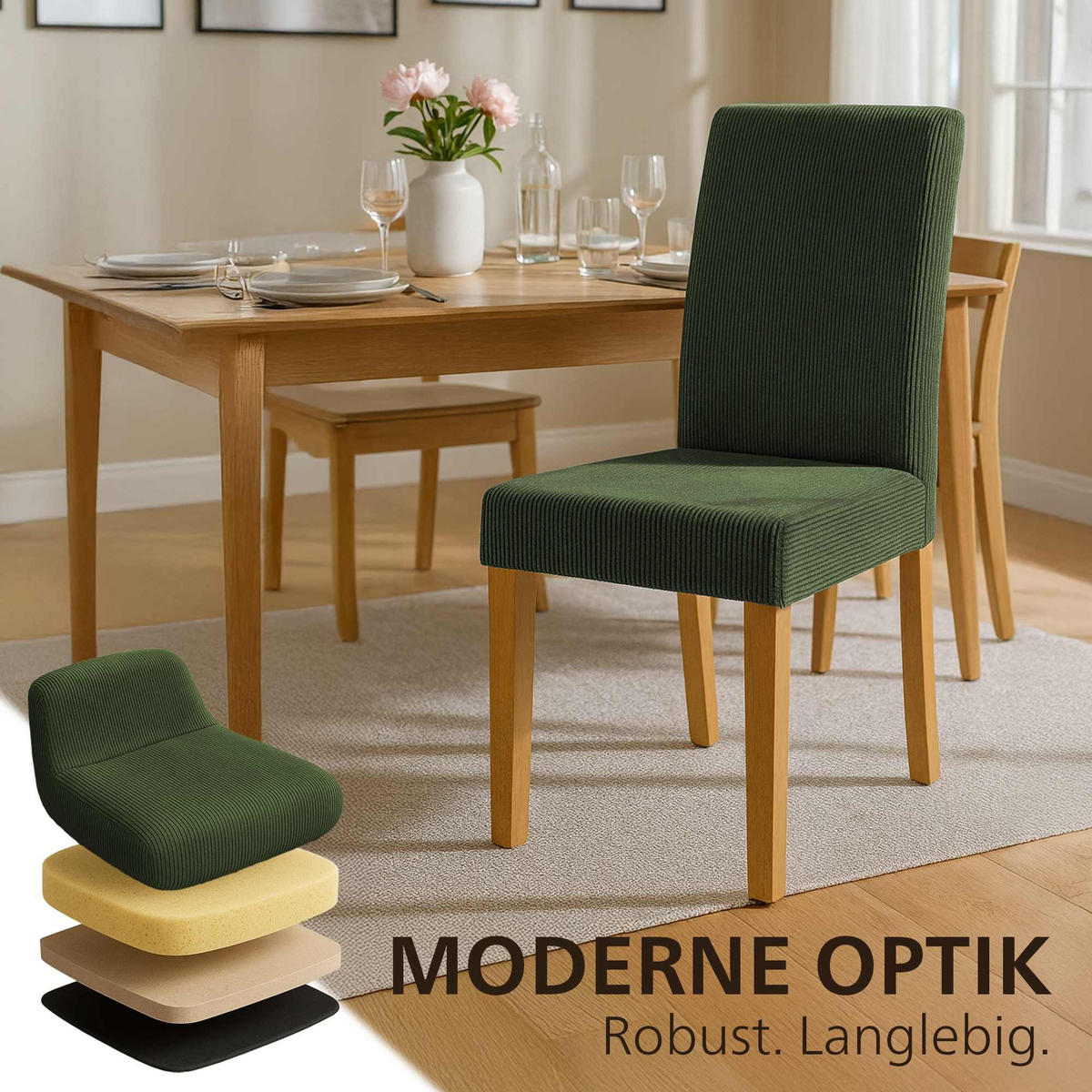 ESSZIMMERSTUHL Cord Grün - Naturfarben/Grün, Holz/Textil (41/91/47cm) - CLP