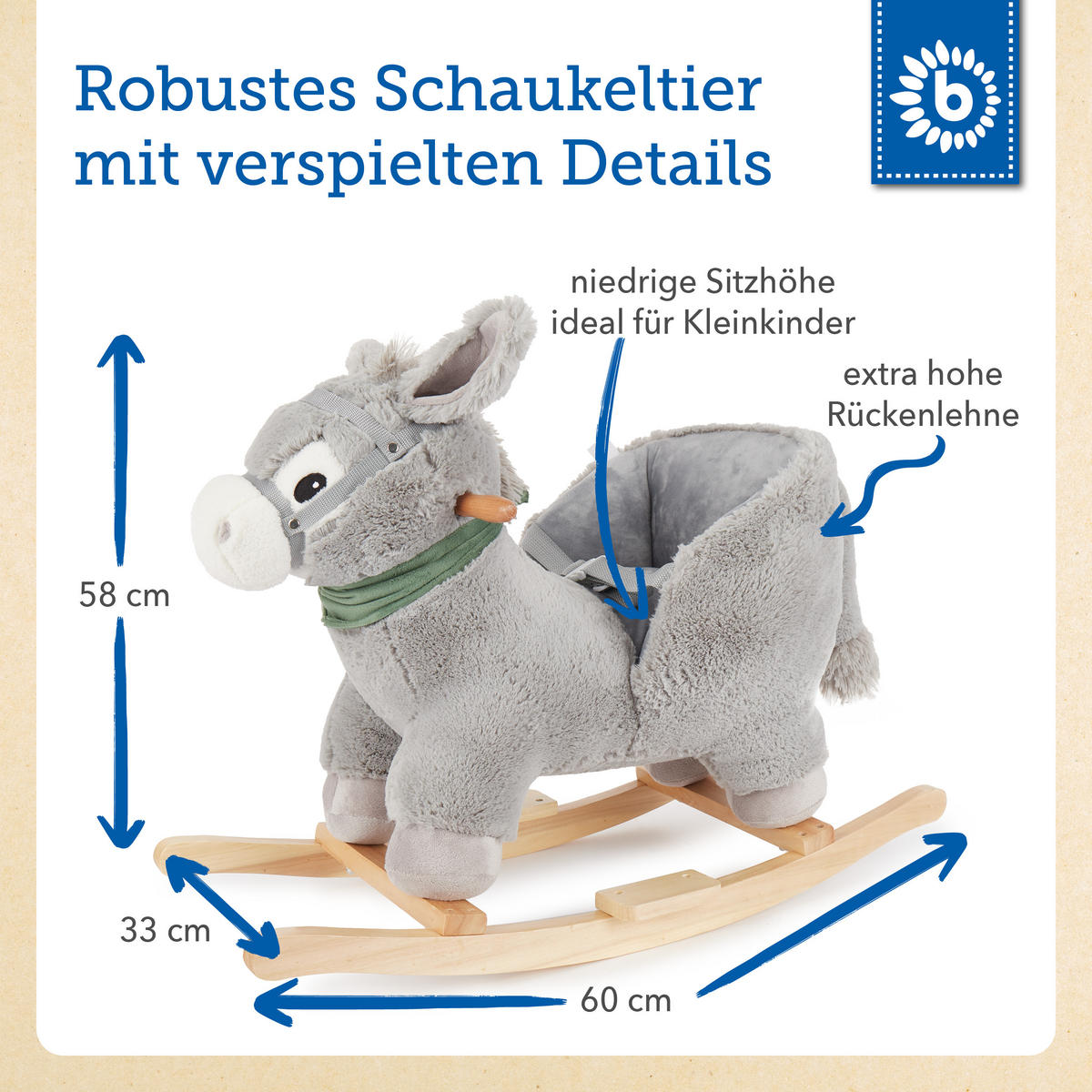 SCHAUKELTIER Plüsch Esel Schaukelpferd - Grau, Textil (69/48/29cm) - Bieco Spielwaren