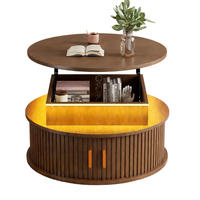 COUCHTISCH 75/75/52 cm aus MDF, höhenverstellbar mit LED-Beleuchtung, Rollladentüren und Stauraum, Walnussfarben - Nussbaumfarben, Holzwerkstoff (75/75/52cm) - Redom
