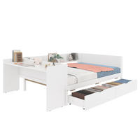 KINDERBETT aus Kiefer und Spanplatte 140x200 cm Weiß mit Schreibtisch, 2 Schubladen und 3 Regalen - Weiß, Holzwerkstoff (140/200cm) - Modfu