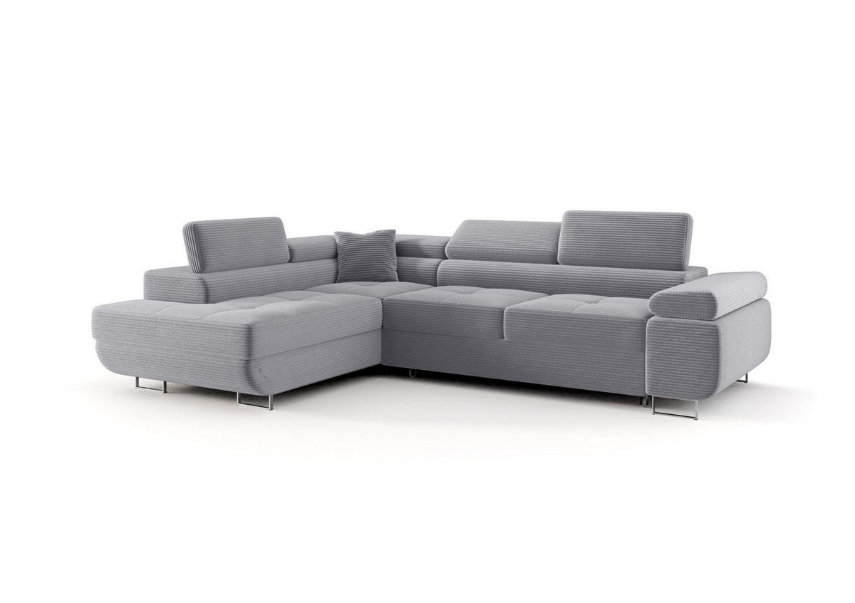 ECKSOFA EMILY mit Schlaffunktion Poso 55 Links - Hellgrau, Textil (275/200cm) - Bedante