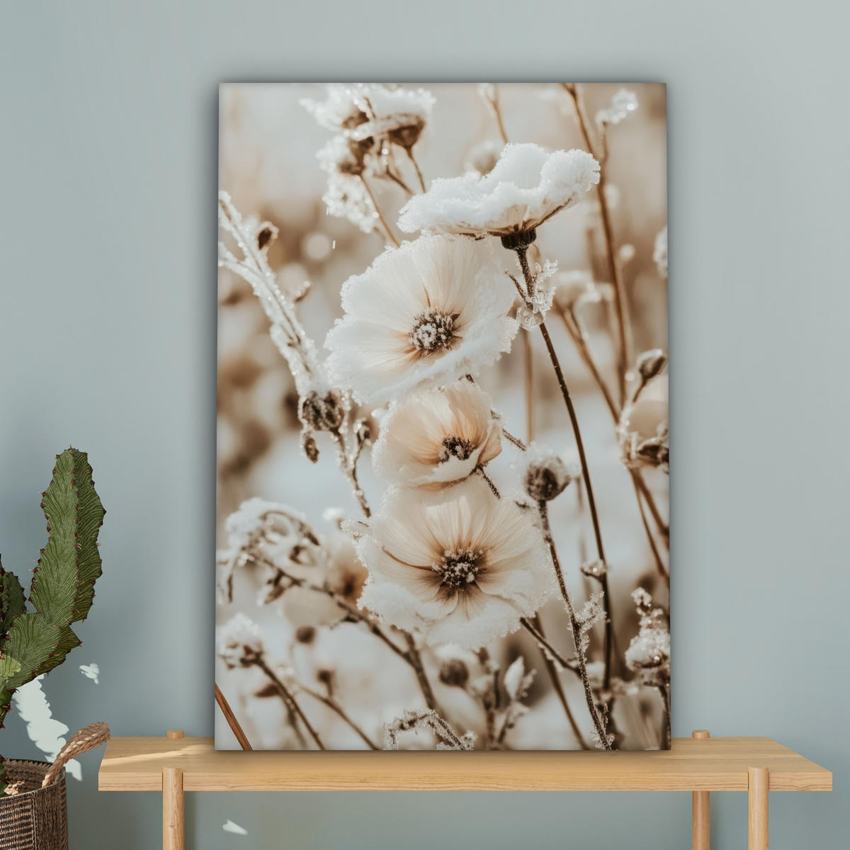 LEINWANDBILD Blumen - Winter - Weiß - Schnee - Beige 40x60 cm - Creme, Textil (40/60cm) - MuchoWow