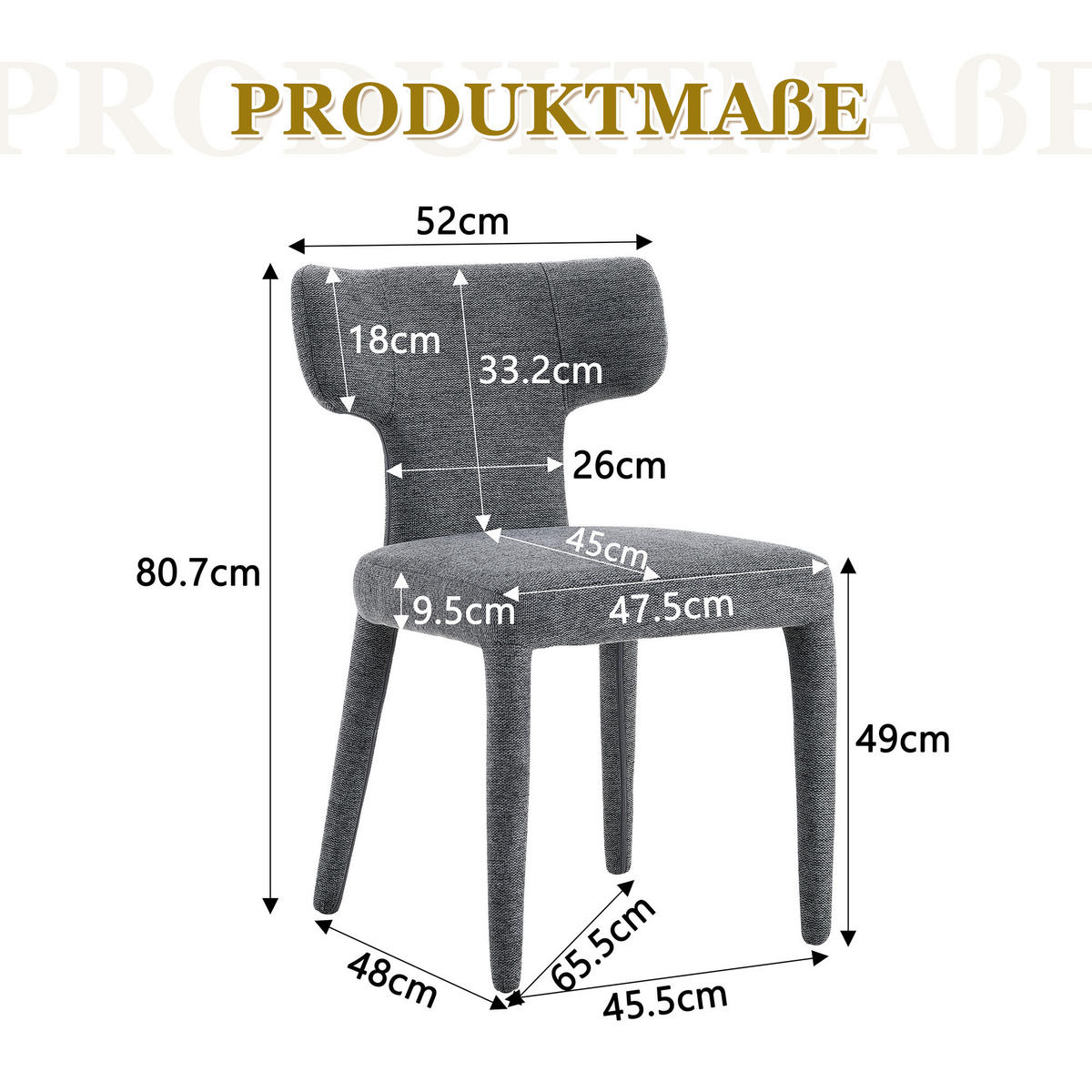 ESSZIMMERSTÜHLE 2er Set Stoff Polsterstuhl mit T-Rückenlehne & Metallbeinen - Grau, Textil (45/80.7/47.5cm) - Urban Meuble