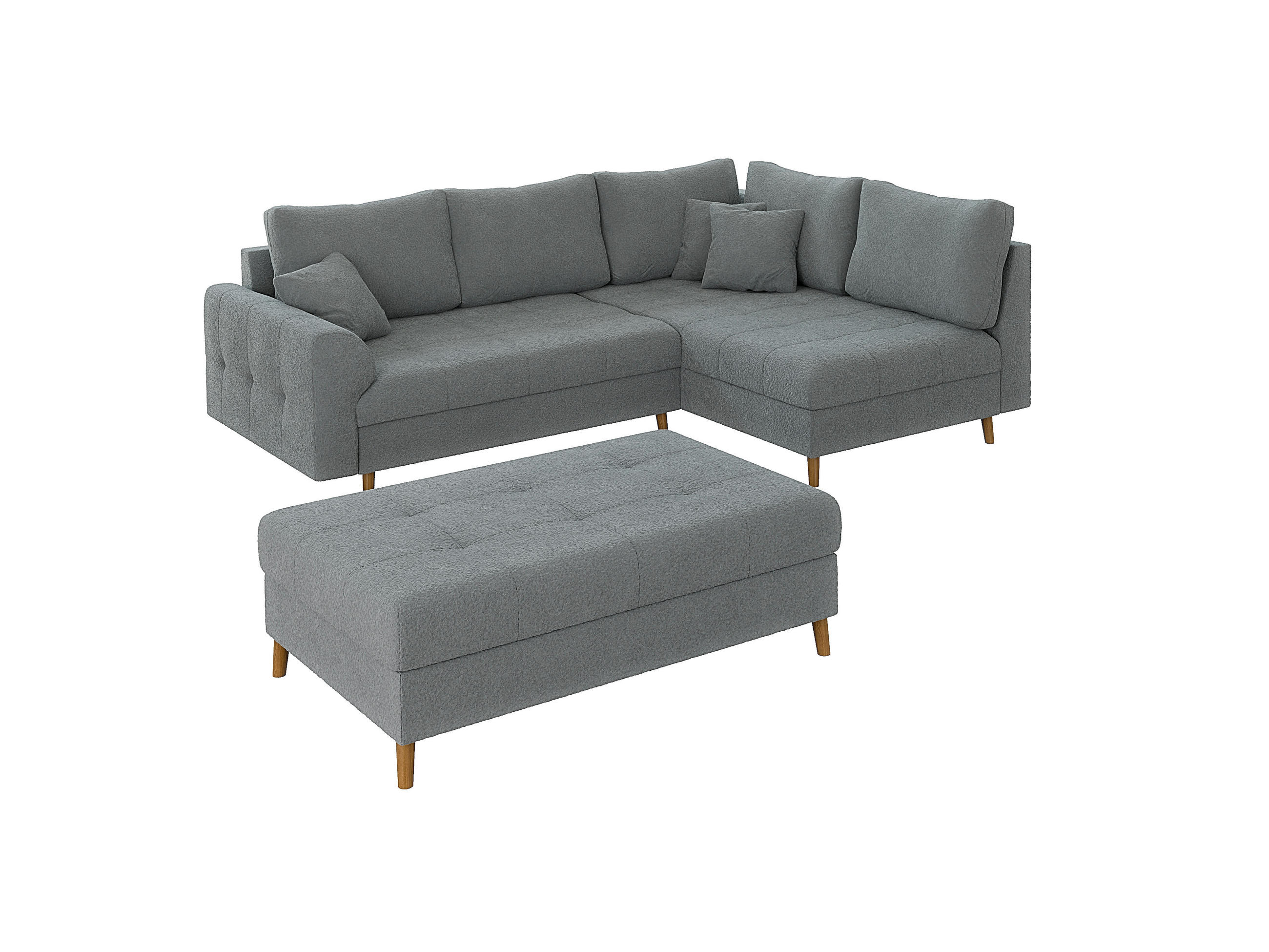 ECKSOFA inkl. Hocker Henrik Grau Boucle - Ottomane rechts - Braun/Grau, Holz/Textil (231/161cm) - S-Style Möbel