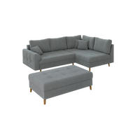 ECKSOFA inkl. Hocker Henrik Grau Boucle - Ottomane rechts - Braun/Grau, Holz/Textil (231/161cm) - S-Style Möbel