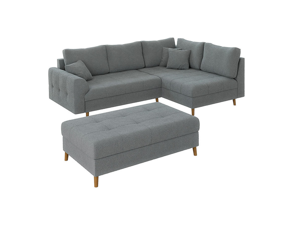 ECKSOFA inkl. Hocker Henrik Grau Boucle - Ottomane rechts - Braun/Grau, Holz/Textil (231/161cm) - S-Style Möbel