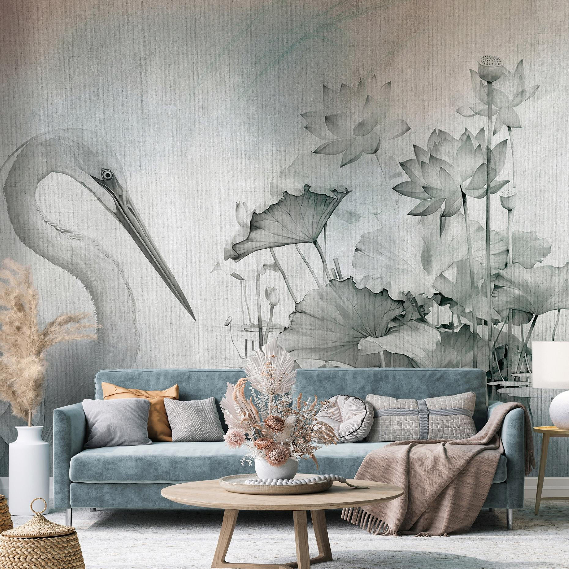 FOTOTAPETE Vogel Blumen Grau 368x254 cm - Multicolor, Papier (368/254cm) - Wallarena