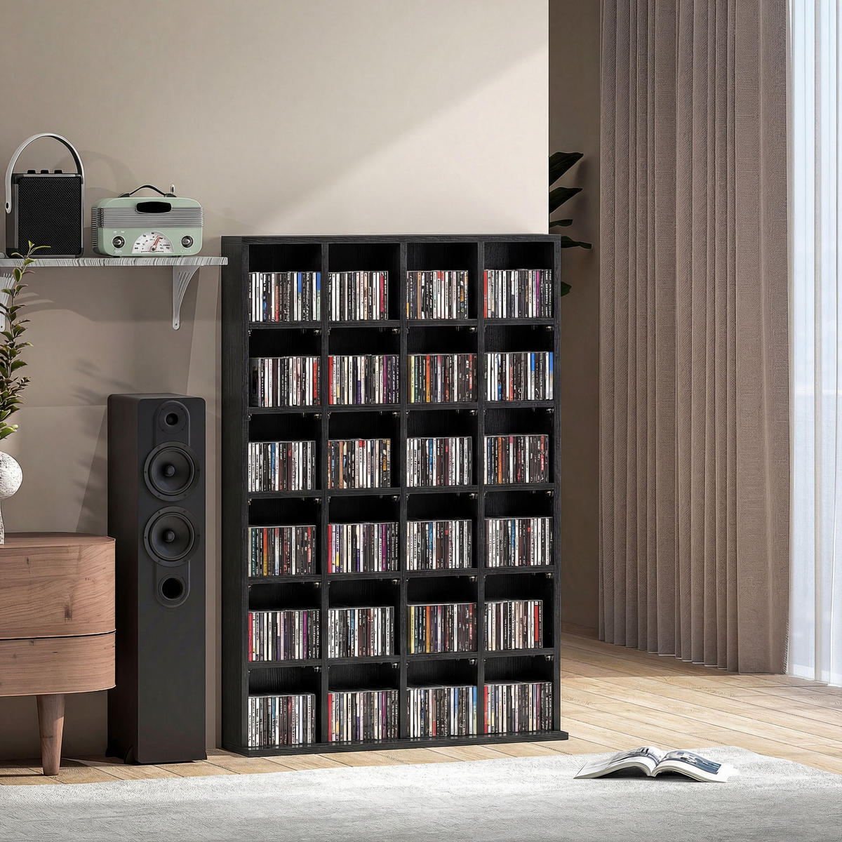 CD-REGAL DE-14442 für 456 CDs/336 DVDs, verstellbare Böden Schwarz - Schwarz, Holzwerkstoff (20/130.5/89cm) - ComfortXL